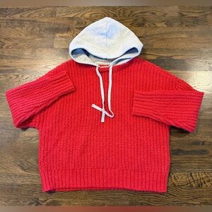 Aerie Offline Mixed Media Hoodie Sweater M Chunky Red Grey Pullover Oversized